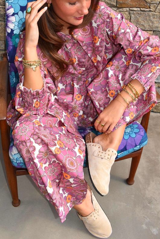 Annie 1972 Point Collar Smock Blouse Indian Pink Haze